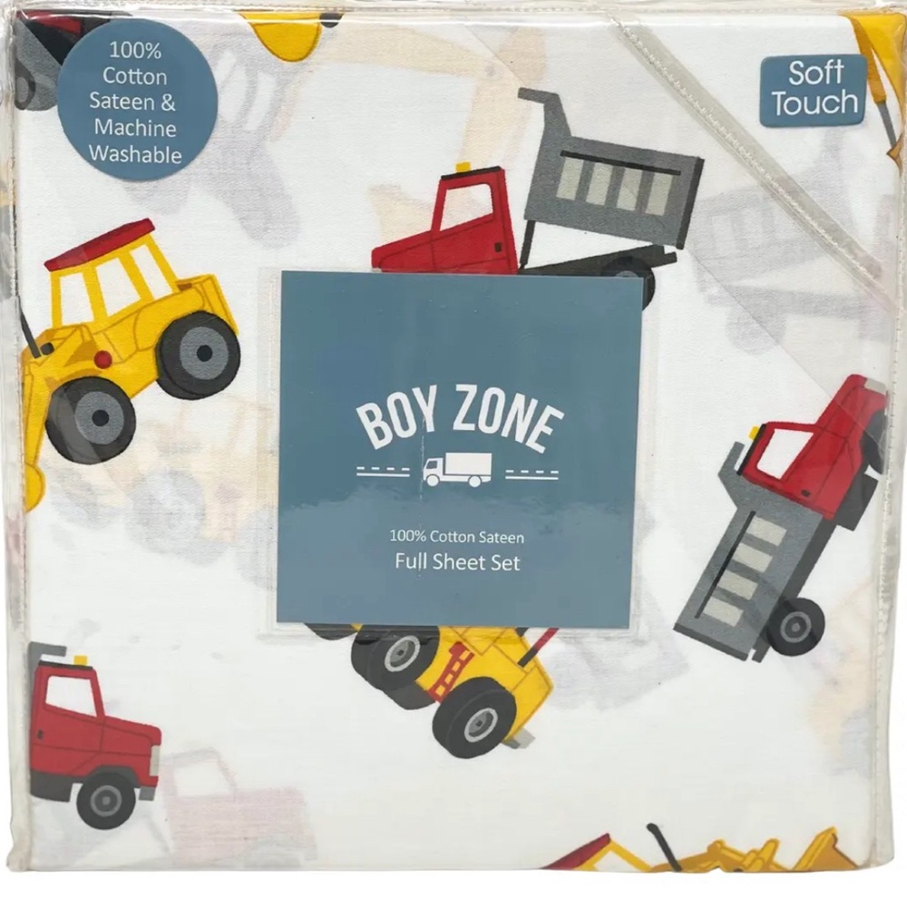 BOY ZONE FULL 4 PC Soft Cotton Sateen Construction Trucks Vehicles Sheet Set NEW